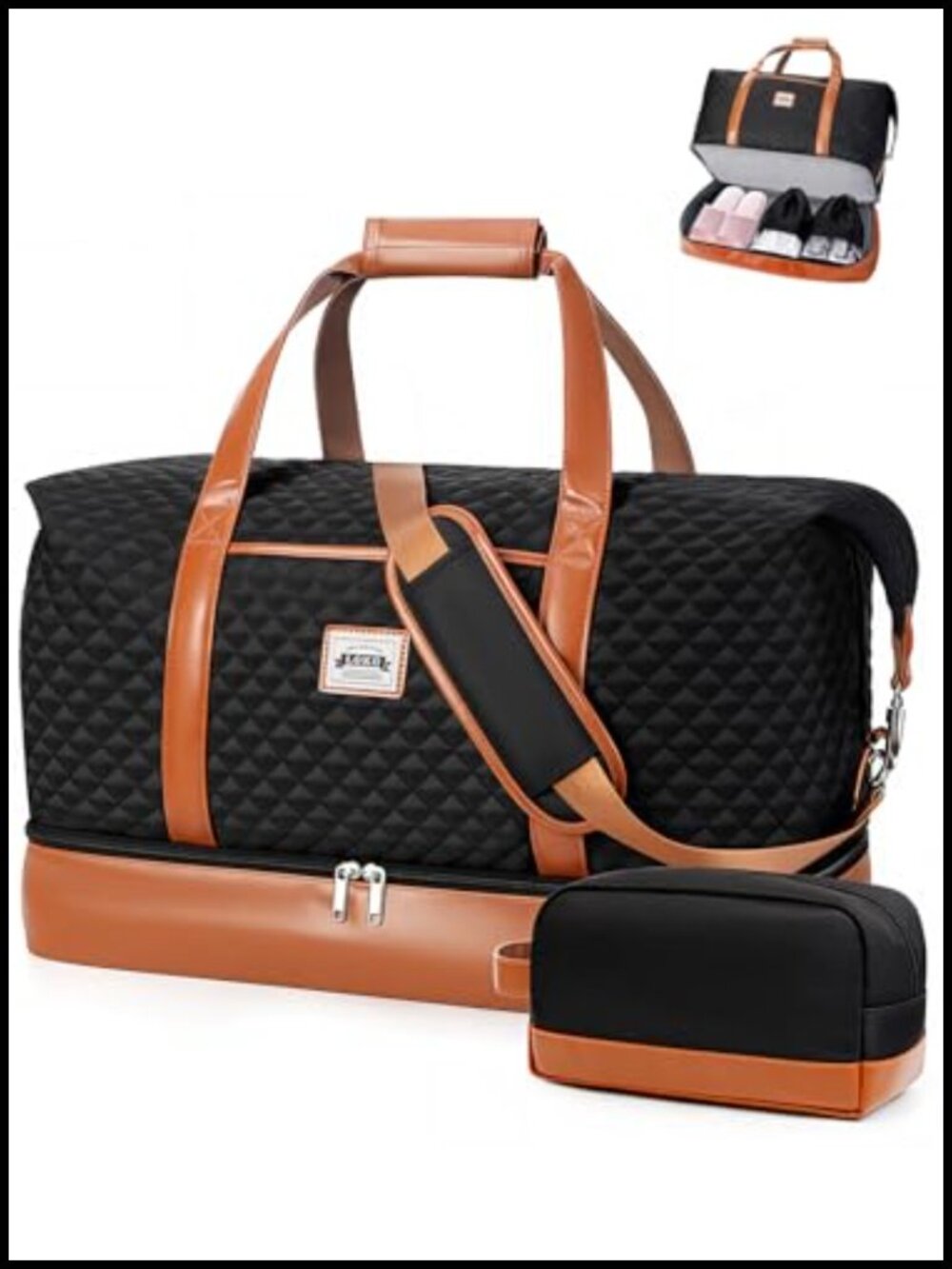 50L Weekender Travel Duffel Bag with Shoe Compartment, Tote, Gym & Hospital Bag